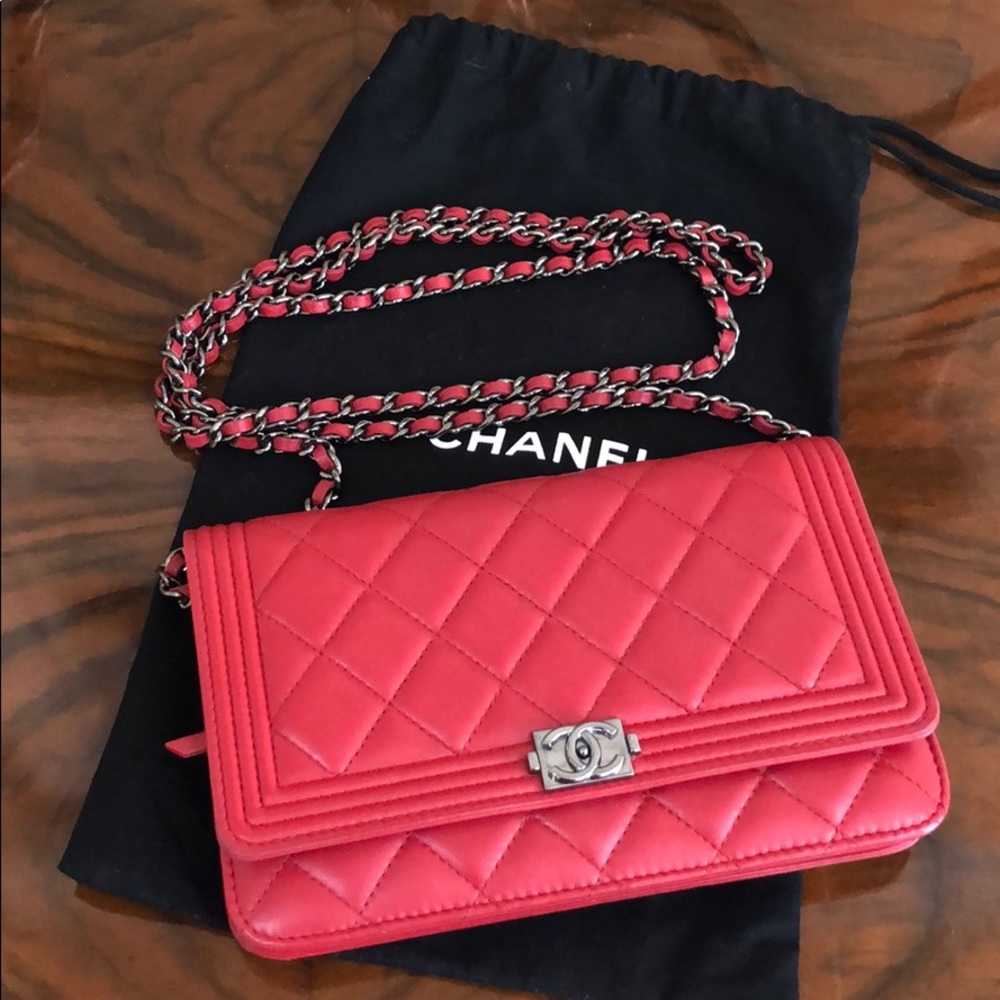 Chanel Boy Bag Red Wallet on a Chain